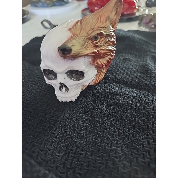 Other - Handmade Wolf On Skull Decoration Gift Brown White. 599